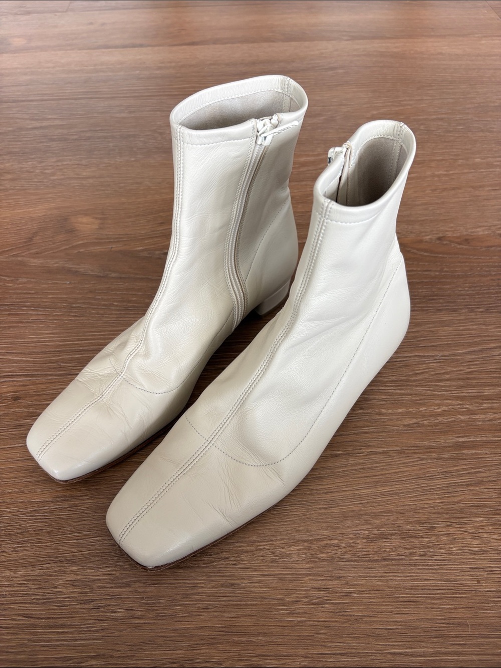 BY Far Este Cream Leather Ankle Boots  with Zip Closure